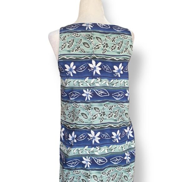 Vintage 90s Maxi Dress Green Blue White Striped Pattern Floral Leaf Print Small - Picture 3 of 10